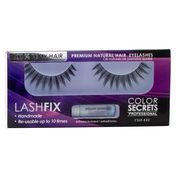Lashfix COLOR SECRETS Professional Premium Natural Hair Eyelashes, Re-usable up to 10 times, Adhesive Included, E42