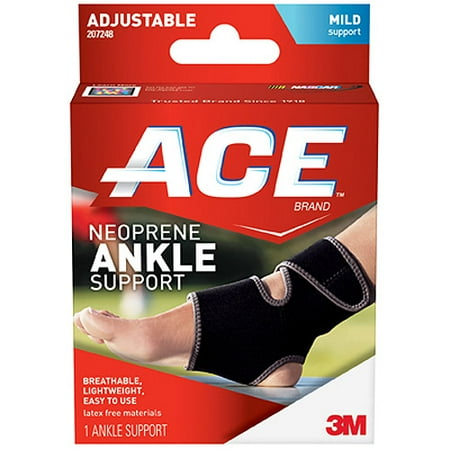 - ACE Neoprene Ankle Support, One Size Adjustable, Black, 1/pack