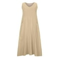 thumbnail image 4 of CHOK Robes d'Été Femmes Été Décontracté Sans Manches Lin Coton Fluide Poche Longue Maxi Robes d'Été pour Femmes Couleur Unie Grande Taille Robe pour Femmes Col en V Robe de Collation des Grades, 4 of 8
