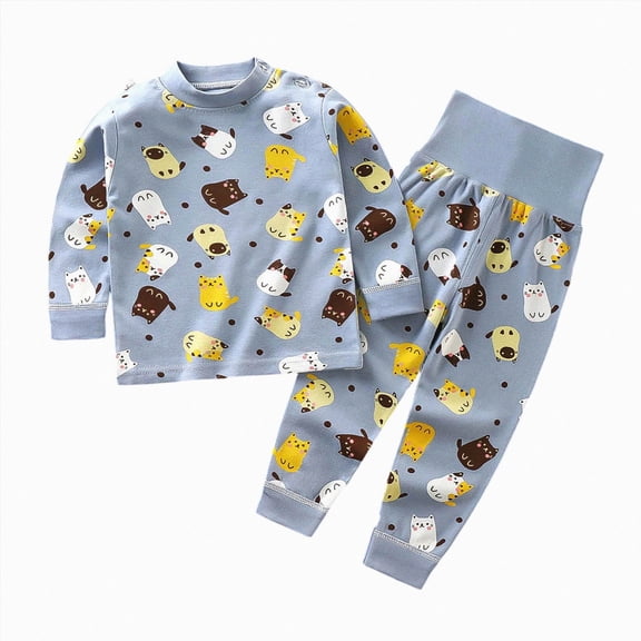 UAYOTSE Toddler Baby High Waist Cotton Loungewear Set All‑Over Cute Print for Little Boys Girls Sleepers Size 2-3 Years