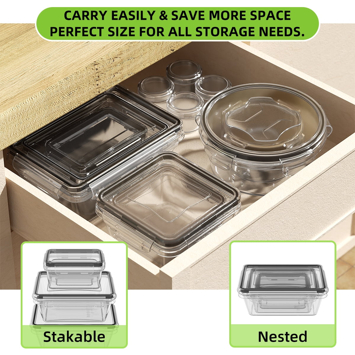 GPED 48 Pcs Food Storage Containers Set with Lids - BPA-Free Airtight Plastic Containers for Pantry & Kitchen Organization, Lunch Containers with Free Labels & Marker (24 Lids + 24 Containers)