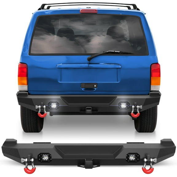 POFENZE For Jeep XJ Rear Bumper Compatible with 1984-2001 Jeep Cherokee XJ with Lights