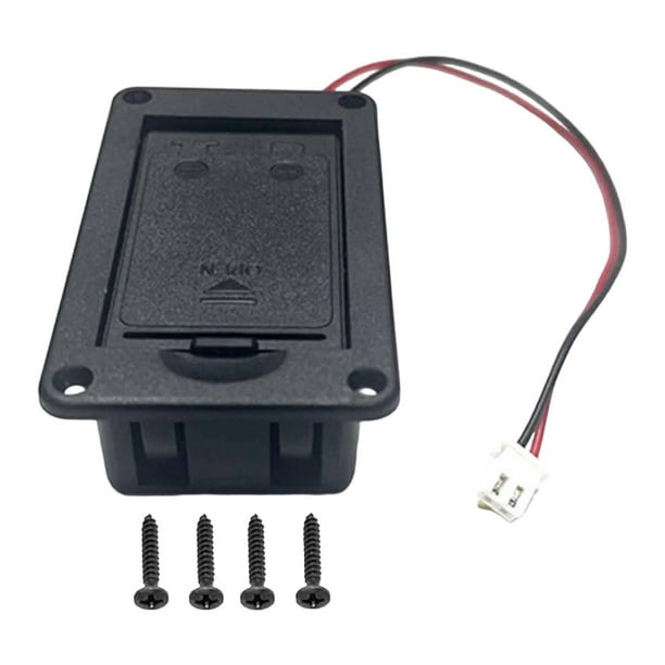 Estuche para batería de 9 V para pastilla de bajo y guitarra con enchufe y cable. Compartimento de repuesto para accesorios de instrumentos
