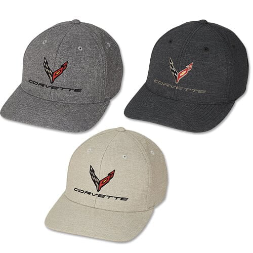 Corvette Premium Heather FlexFit Baseball Hat -Silver/Navy