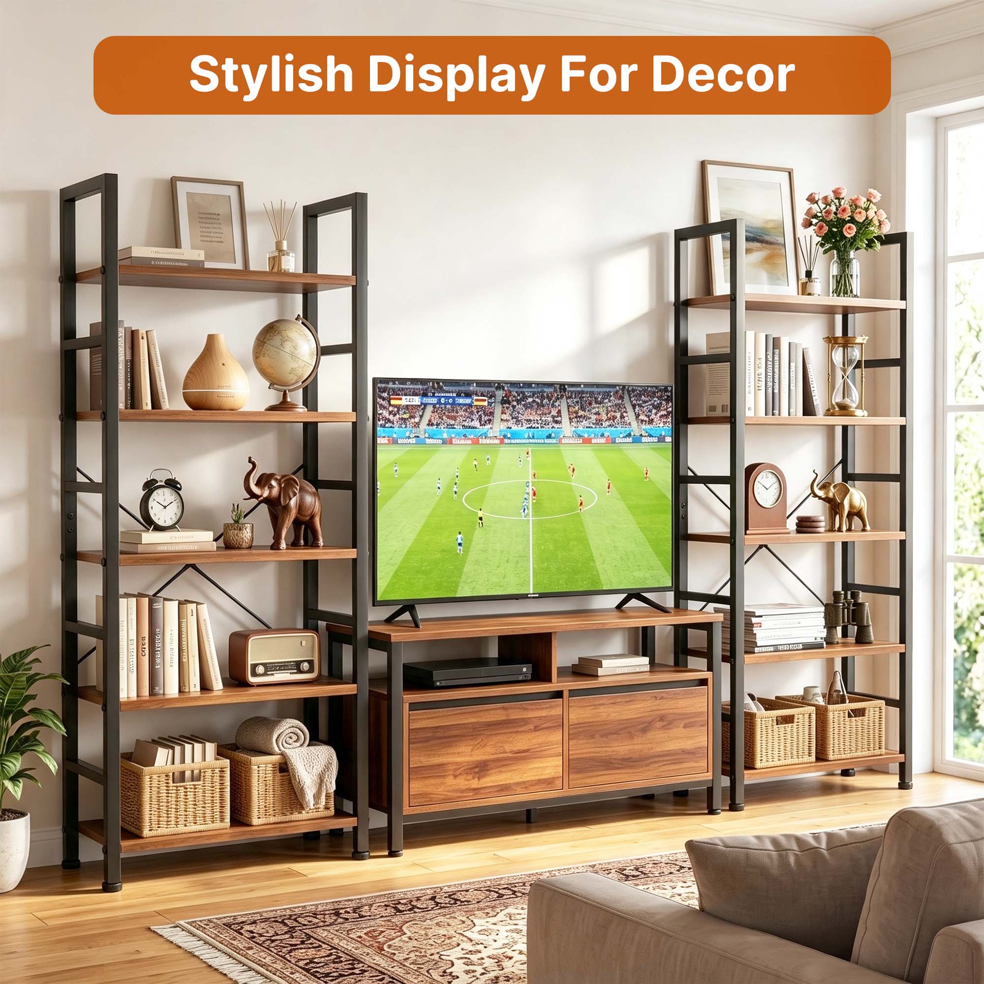 Atilioo 5-Tier Bookcase, 62 Inches Tall, Rustic Brown photo 4