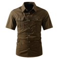 thumbnail image 4 of Havenx Men's Safari Cargo Shirt Short Sleeve Button Down Cargo Shirt with Pockets Collared Top Work Comfy Camping Work Hiking Casual Clothes,Coffee XL, 4 of 7