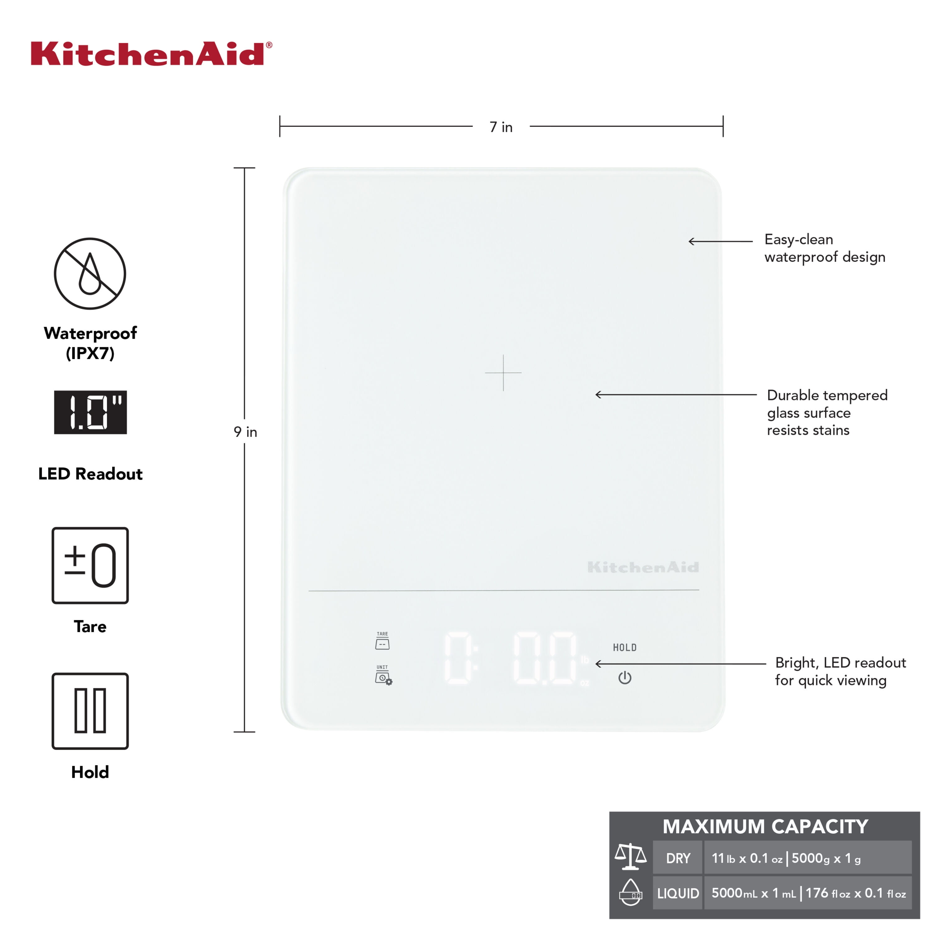 KitchenAid 11LB Waterproof Kitchen Scale White