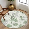 thumbnail image 3 of Sage Green Coastal Round Rug 5ft Washable Circle Kitchen Rugs Non Slip Coral Starfish Nautical Compass Large Area Rug Indoor Floor Carpet for Bedroom Living Room Home Office Dining Room Nursery, 3 of 8