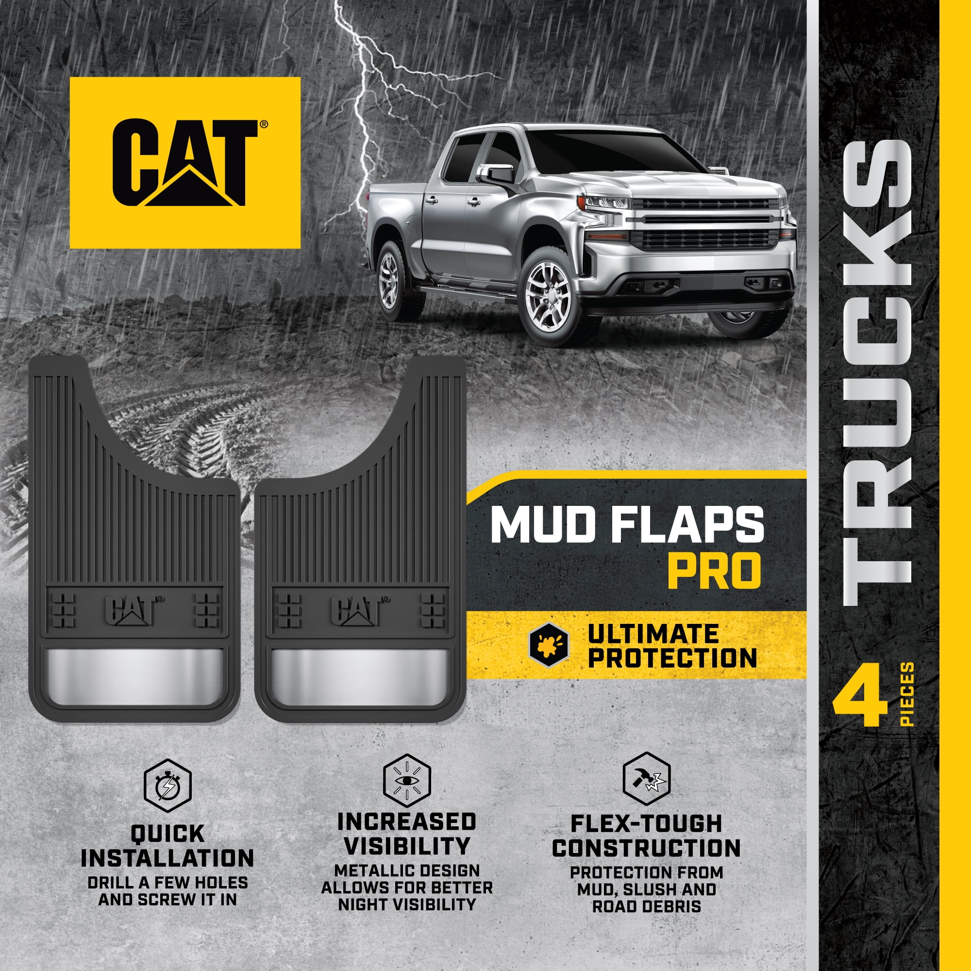 CAT Heavy Duty Pro Mud Flap, Dirt/Slush Protection, Night Reflectors 4 Piece Pack