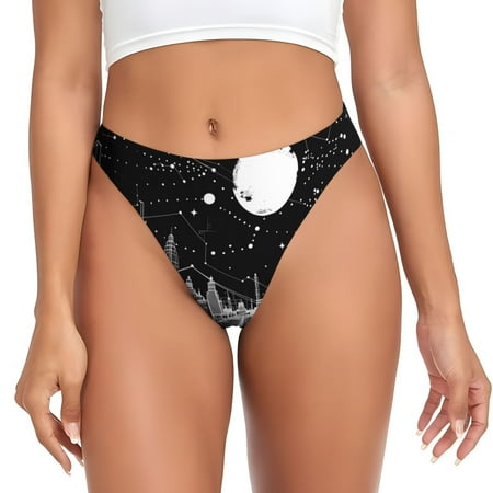 Qokaie Futuristic Moonlit Cityscape Printed Women s Cotton Thong Underwear  Sexy Breathable Panties G-string-X-Large