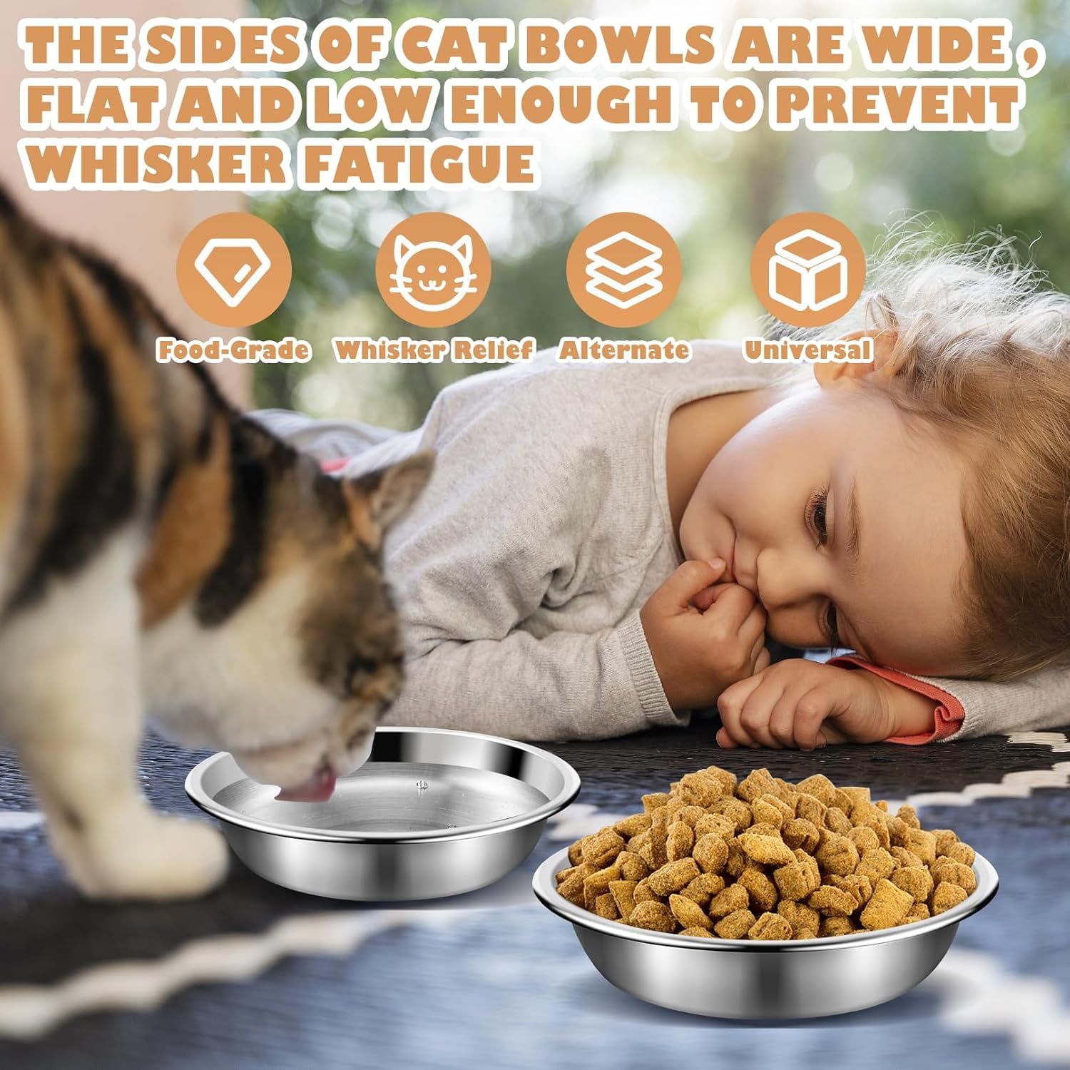 Cat Bowls,12Pcs Stainless Steel Cat Food Bowls,Replacement Whisker Fatigue Relief Cat Bowl,Shallow Cat Food Dish Bulk for Elevated Stand,Dishwasher Safe,for Small Dogs and Cats(5.5 Inch)