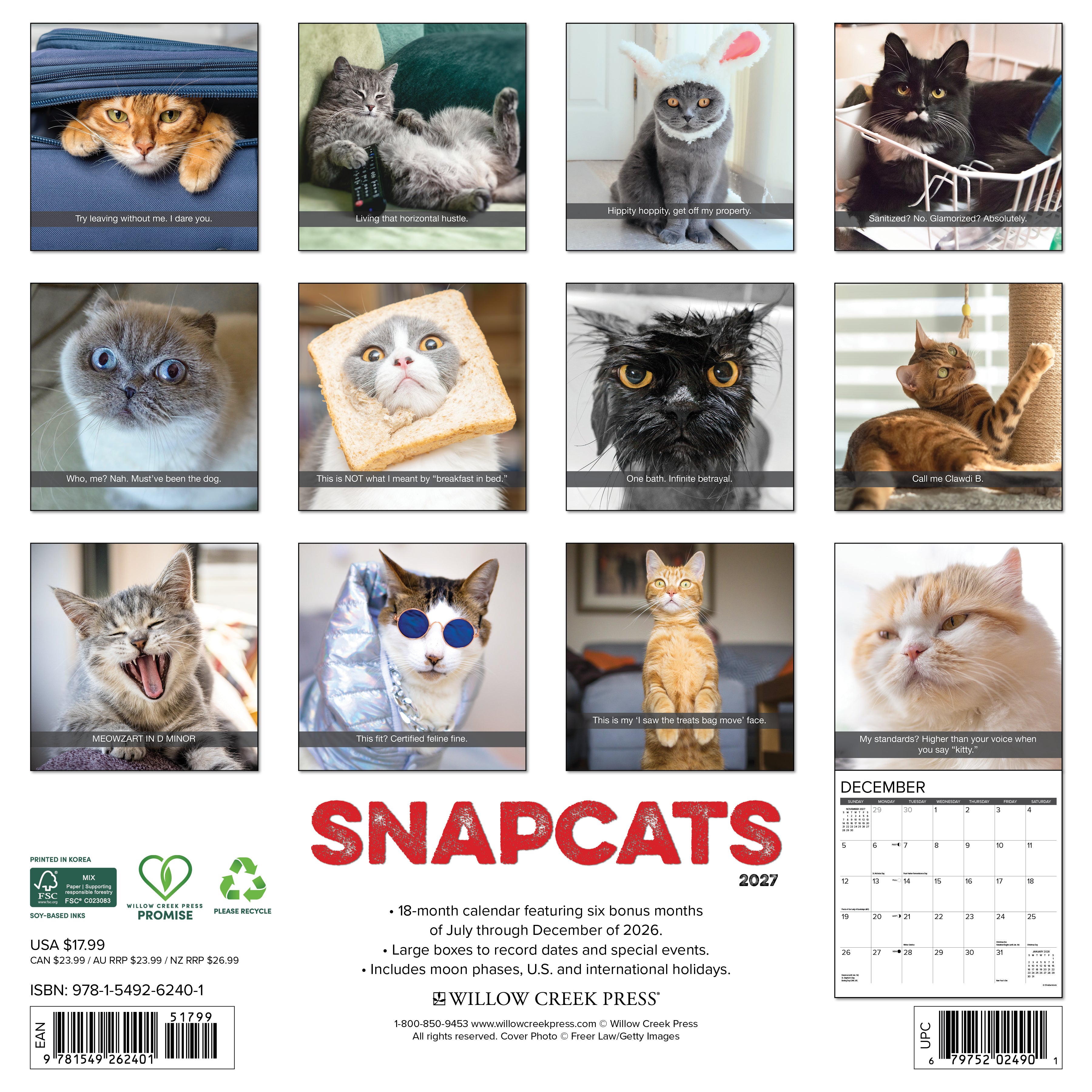 Willow Creek Press, Snapcats 2027 Wall Calendar
