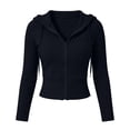 thumbnail image 4 of Hurxie Women's Cropped Zip up Hoodies Long Sleeve Fitted Sweater Pullover Ribbed Knit Casual Trendy Fall Y2k Cardigans Black,S, 4 of 7