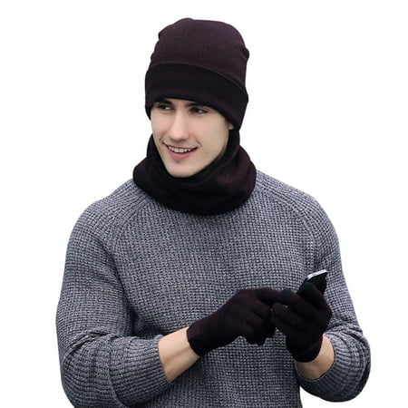 Vbiger Winter Warm Knitted Set Knitted Hat Scarf Touch Screen Gloves for Men and Women, 3 Pieces