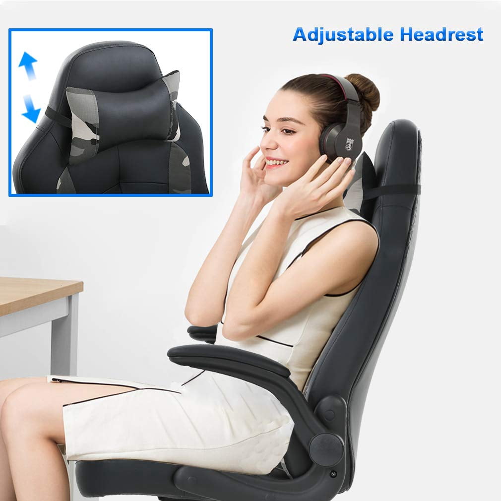 YRLLENSDAN Racing Adults Adjustable High Back Gaming Chair with Arms and Headrest, Camo
