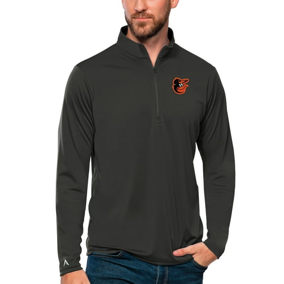Men's Antigua Charcoal Baltimore Orioles Tribute Quarter-Zip Pullover Top
