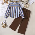thumbnail image 3 of ZIXKCGDSE Girls School Outfit Color Block Button Down Shirt and Wide Leg Pants Fall Clothes Size 11-12 Years, 3 of 5
