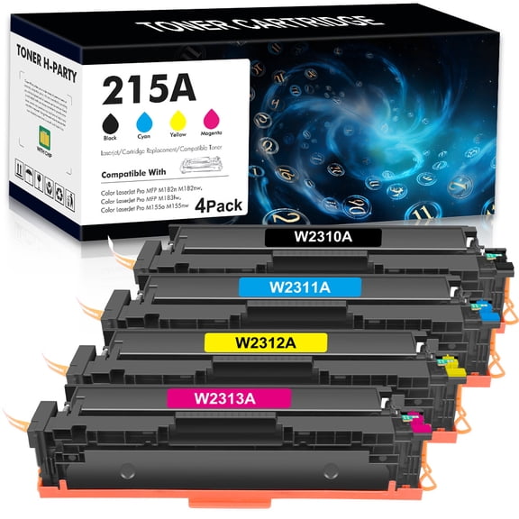 215A Toner Cartridges 4 Pack with Chip Replacement for HP 215A M183fw Works with Color Pro MFP M182nw, M183fw M182 M183 M155 Series Printers | W2310A Black, W2311A Cyan, W2312A Yellow, W2313A Magenta