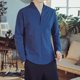 thumbnail image 3 of Camisas Vaqueras Para Hombre Moda masculina Primavera y verano Casual Manga larga Solapa Color sólido Camisa Camisa transpirable para hombres (Blue, 5XL), 3 of 4