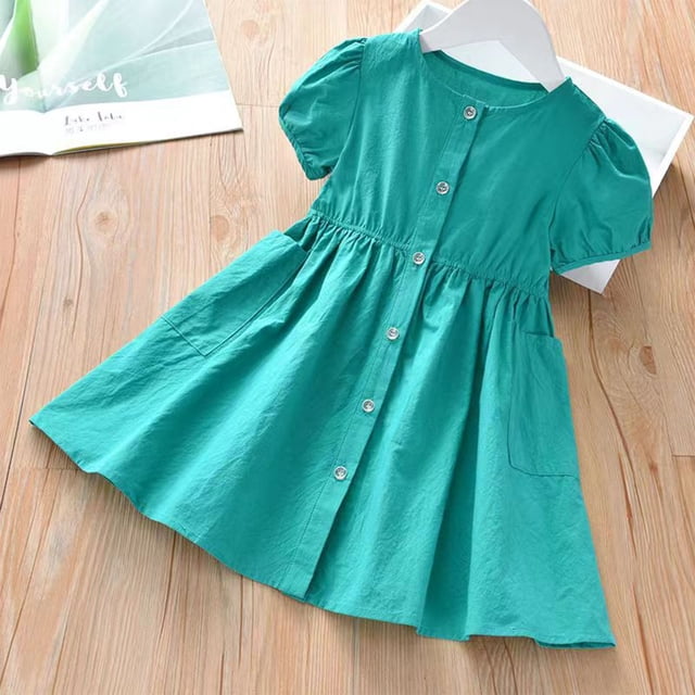 Nœuds pour Filles, Nœuds pour Bébé Fille, Nouvelle Robe d'Été à Manches Courtes Col Poupée Mignonne Robe Princesse Col Rond Jupe Nœud Princesse