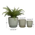 thumbnail image 4 of DecMode Light Gray Porcelain Ceramic Indoor Outdoor Planter with Attached Saucer, Set of 3 8", 6", 5"H, 4 of 10