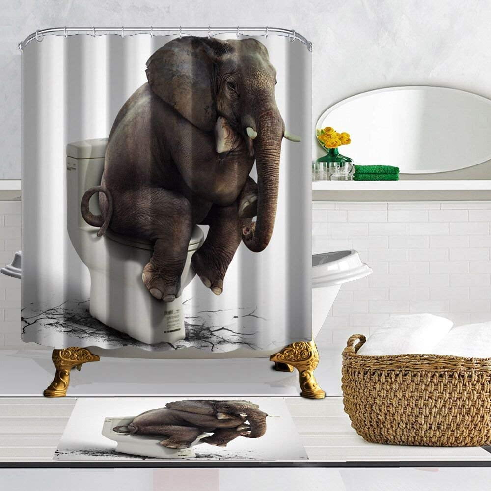 WOPOP The Elephant Sits on the Toilet Shower Curtain 66x72 inches with