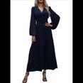 thumbnail image 1 of Vestido Holgado Informal con Escote en V, Corte A, Larga y Abertura Alta para Mujer. Azul Marino M, 1 of 7