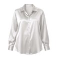 thumbnail image 2 of AKOEE Plus Size Shirts for Women Button Down Dressy Casual Soft Satin Long Sleeve XL-5X Lapel Collar Blouses (3XL, White), 2 of 8