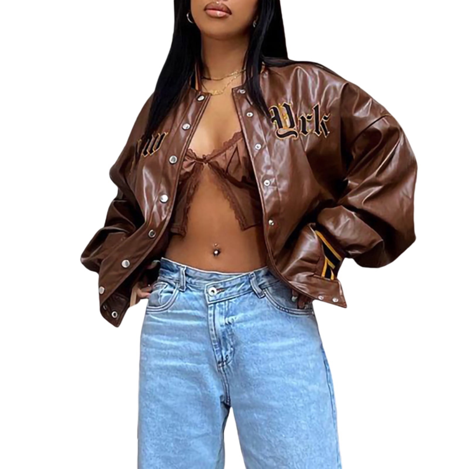 womens leather baseball jacket