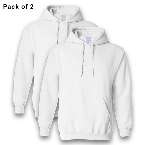 Gildan- Heavy Blend Hooded Sweatshirt with Pockets on Both Sides, Fleece Pullover Hooded 50/50 Cotton/Poly 8 oz Men, White Pack 2 Size- M