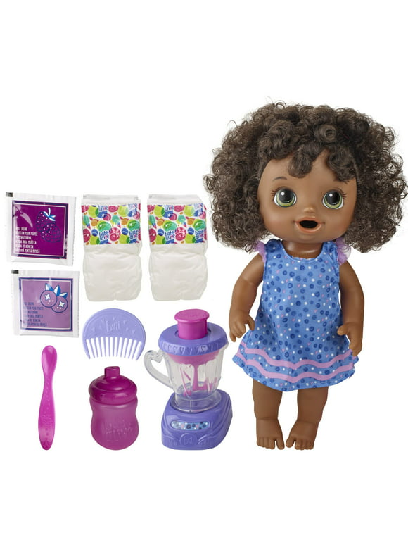 Baby Alive Magical Mixer Baby Doll Blueberry Blast with Blender Accessories, Drinks, Wets, Eats, Black Hair Toy for Kids Ages 3 and Up