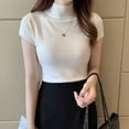 thumbnail image 3 of Female Half Turtleneck T-shirt Solid Knitted Shirts Nice Tees Tops Women Short Sleeves T-shirt for Daily, 3 of 20