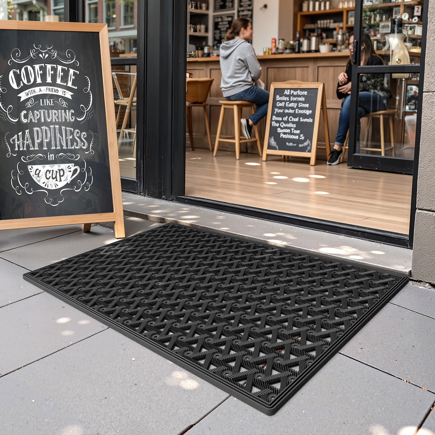PABUBE Outdoor Doormat , Waterproof and Heavy Duty Doormat for Outside, Low Pile Dirt Trapper Rubber Outdoor Mat and Non-Slip Welcome Mat for Front Doors, 19" x 29", Black
