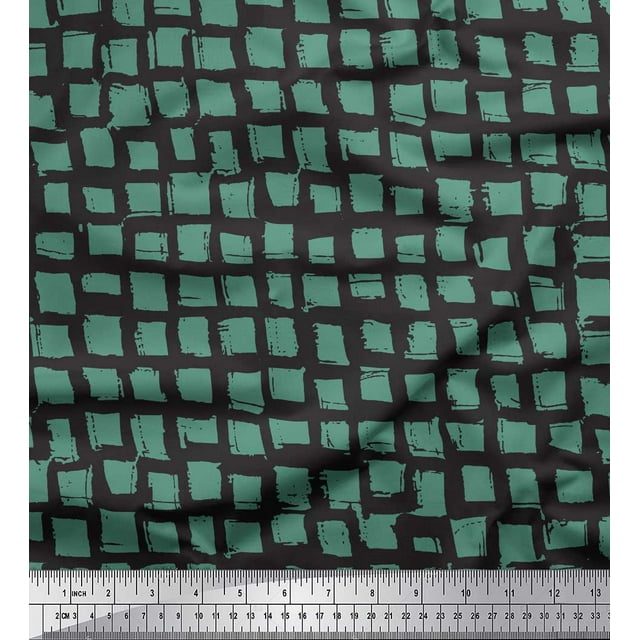 Soimoi Green Rayon Fabric Stripe & Square Geometric Print Fabric by Yard 42 Inch Wide