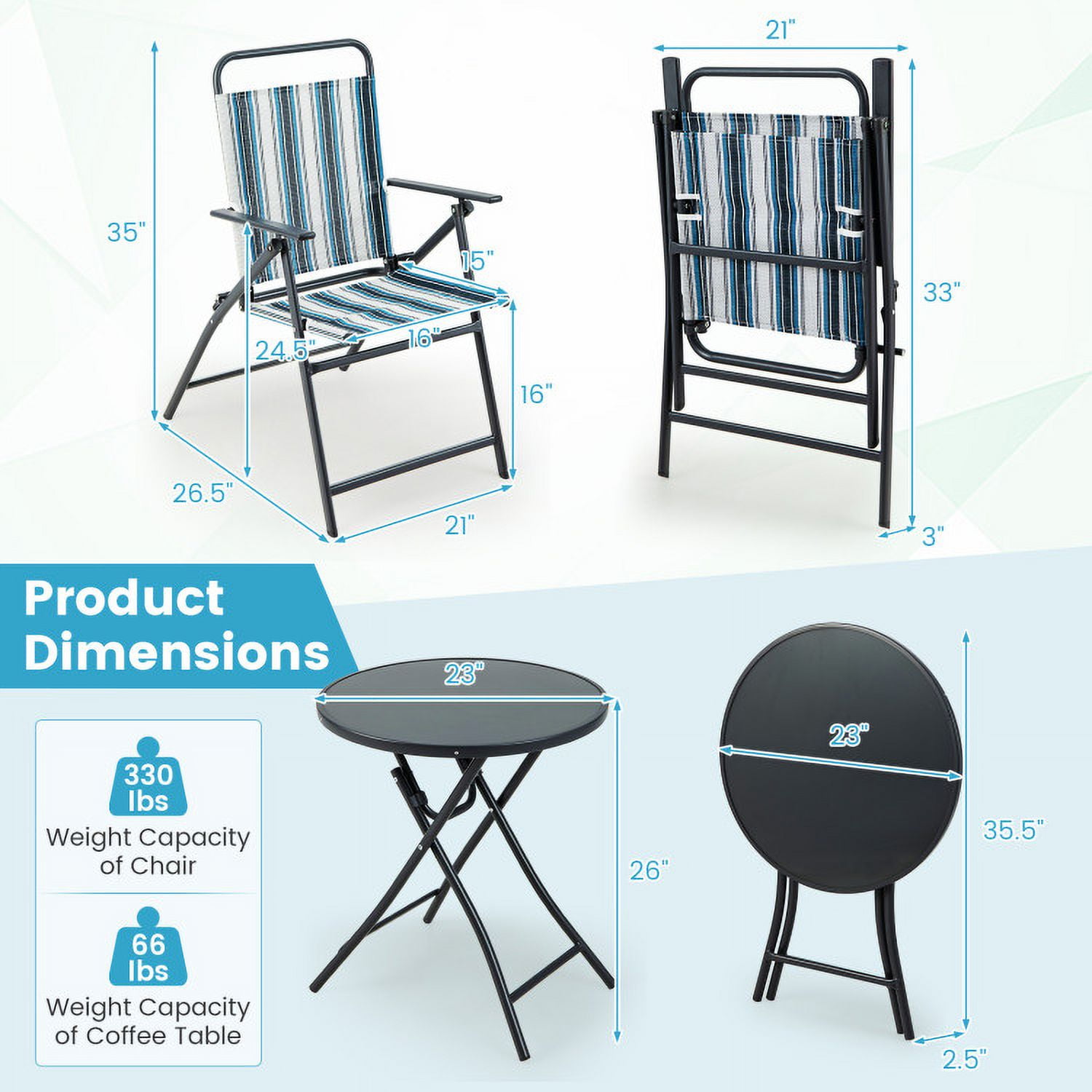 Aimee Lii 3 Pieces Outdoor Folding Chair Set Portable Folding Chair Set, Outdoor Patio Furniture Aimee Lii 3 Pieces Outdoor Folding Chair Set Portable Folding Chair Set, Outdoor Patio Furniture