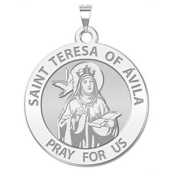 PicturesOnGold.com Saint Teresa of Avila Religious Medal Female Adult - 3/4 inch Size of a Nickel -Solid 14K White Gold