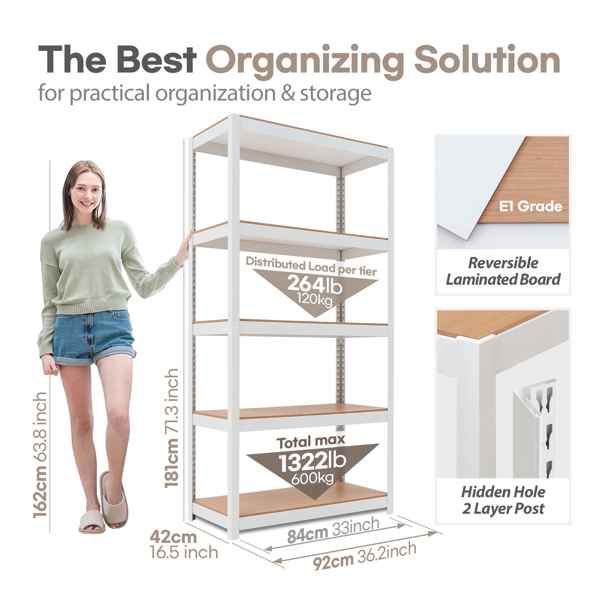 HOMEDANT House White 5 Tier 24.4" W Laminated Metal Shelving Unit Adjustable Storage Utility Rack Heavy Duty Shelves Organization Multipurpose Shelf Kitchen Garage Pantry Closet