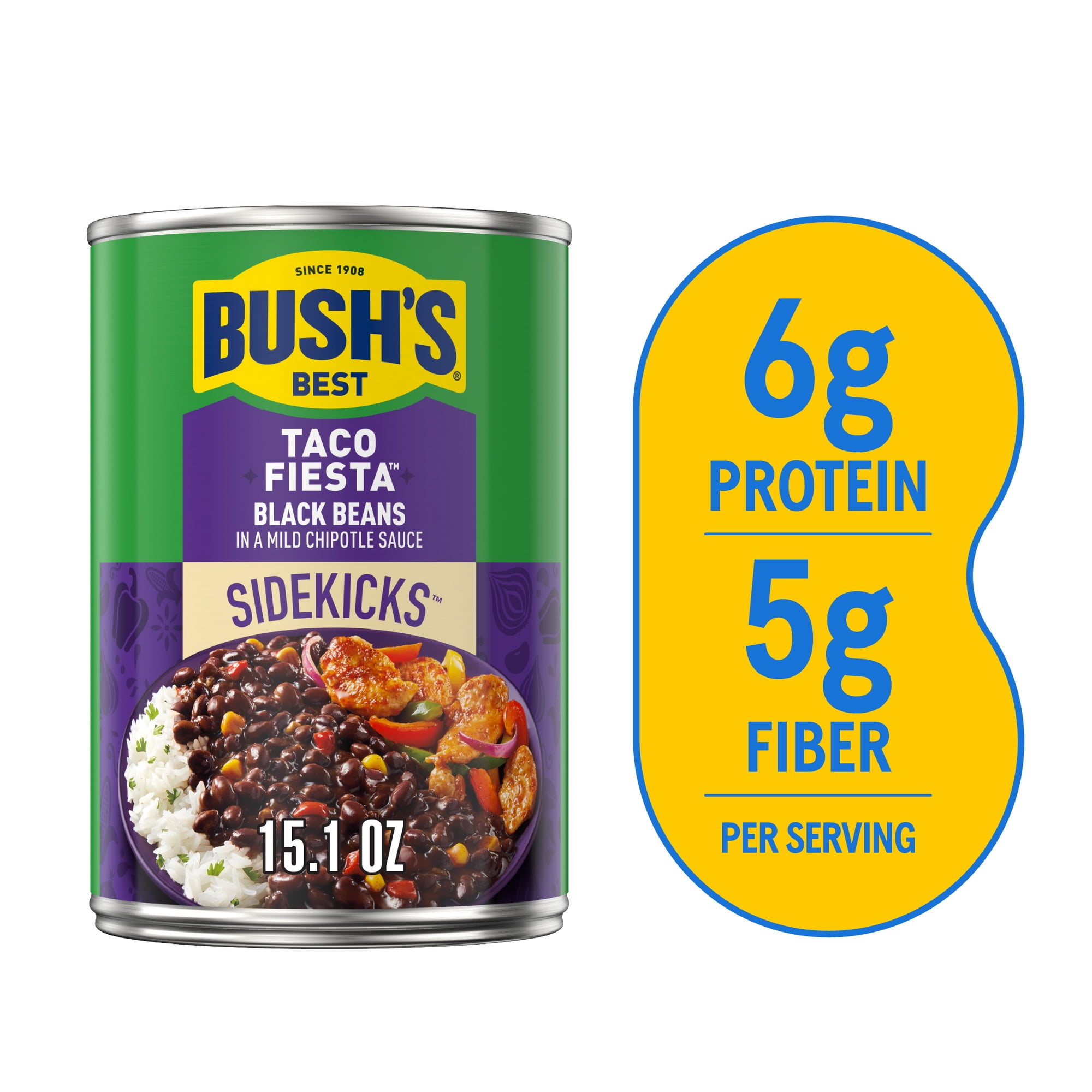 Bush's Sidekicks Taco Fiesta Black Beans, Canned Black Beans, 15.1 oz Can
