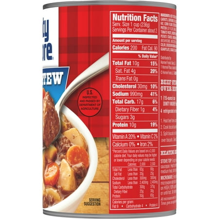 DINTY MOORE Beef Stew with Potatoes & Carrots, Shelf-Stable, 10 grams Protein Per Serving, 15 oz Steel Can