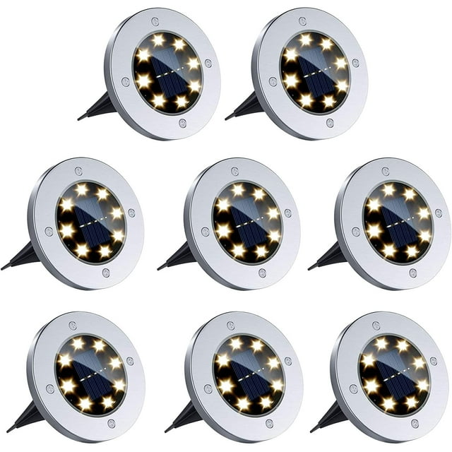 Foco solar empotrable para exteriores, paquete de 8, 8 LED, resistente al agua, IP65, para jardín, patio, césped y camino (blanco cálido)