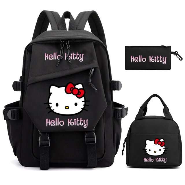 3Pcs/set Hello Kitty Anime Backpack for Girl Boy Children Lunch Bags Student Teenager Bookbag Schoolbag Knapsack Women Rucksack