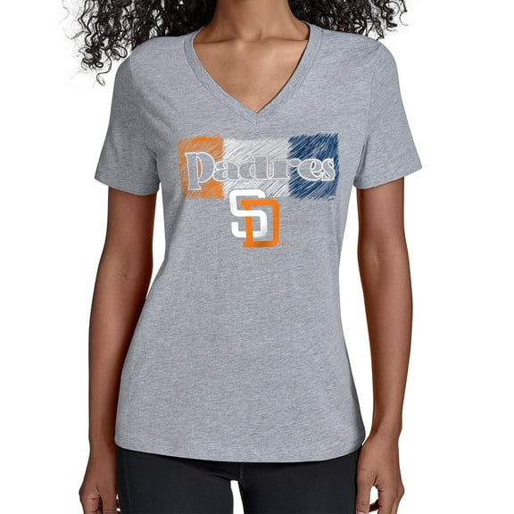 Women's Starter Gray San Diego Padres Team Color Shading V-Neck T-Shirt