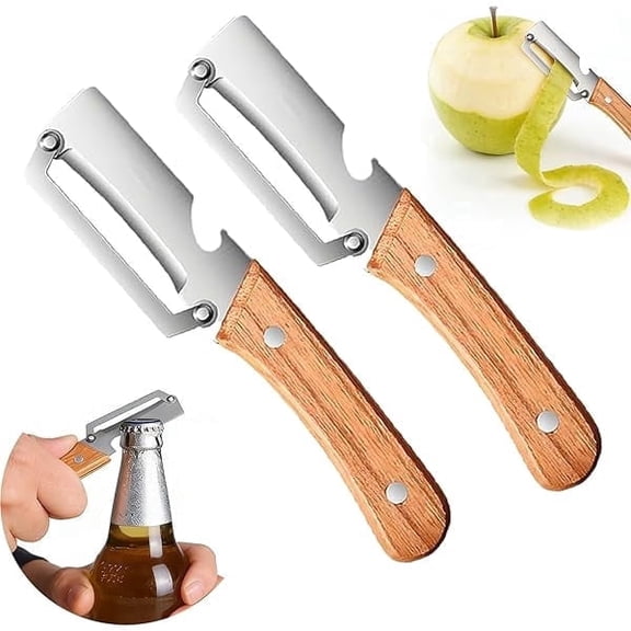 Multi-Functional Vegetable Peeler for Kitchen, Zero Snag Wooden Kitchen Tool, Thickened Wooden Handle Fruit Peeler with Woodens Handle and Bottle Opener, Kitchen Tool for Vegetables or Fruit
