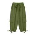 thumbnail image 3 of Lmueinov Women's High Waist Cargo Capri Pants, Drawstring Adjustable Hem Casual Outdoor Trousers with Multi Pockets, Loose Fit Daily Wear Pants S-2XL, 3 of 3