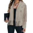 thumbnail image 2 of GEWSEY Women's Fringe Leather Jackets - Suede Faux Motocycle Biker Cropped Coat Vegan Blazer Pleather Fashion Tassel (Beige, M), 2 of 8