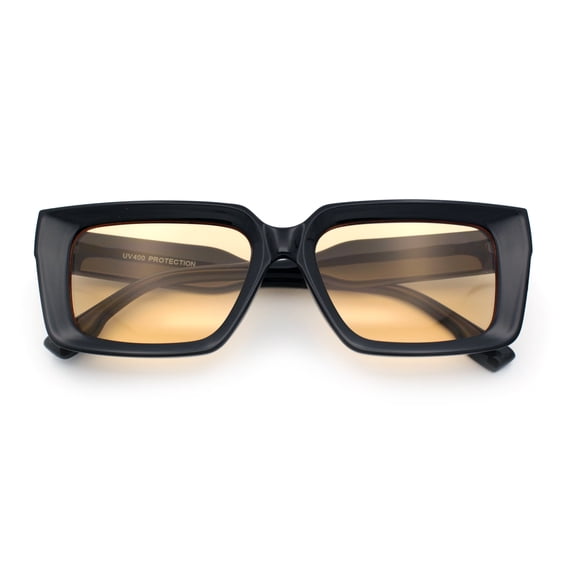 Retro Hipster Thick Beveled Frame Horn Rim Square Rectangle Sunglasses Black - Beige