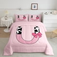 thumbnail image 2 of Erosebridal Initial Monogrammed Bedding Twin Comforter Set,Bowknot Cow Print Down Comforter,Microfiber Reversible Bedding Sets Twin with Comforter,Kawaii Room Decorative,3pcs, 2 of 8