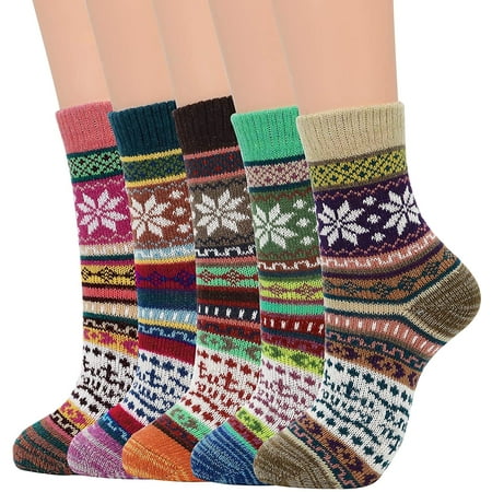 

Women s Fall Winter Hiking Socks Wool Socks for Women Boot Socks Vintage Wool Socks Soft Warm Socks Thick Knit Cozy Socks Crew Socks Shoe Size:5-9 Bright Color Snowflake