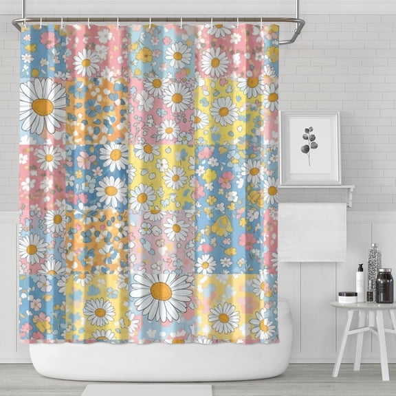 Football and Flower Black Pattern Modern Waterproof Shower Curtain Set with 12 Hooks, Washable Decorative Bathroom Shower Curtain