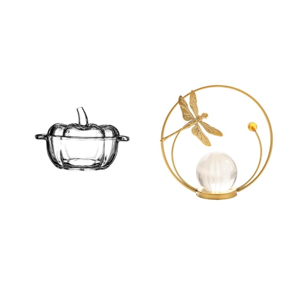 Elegante Bombonera De Cristal Con Forma De Calabaza, Con Tapa Y Soporte Metálico, Ideal Para Galletas Y Adornos. Perfecta Para Decorar El Salón, El Dormitorio O La Oficina.